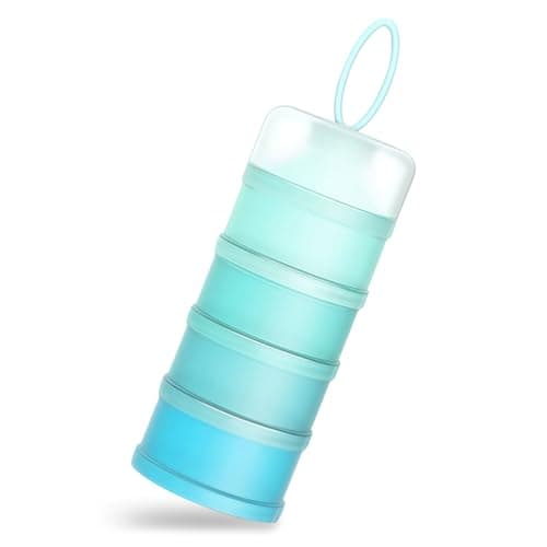 Image of Queta Portable Infant Baby Powder Milk Dispenser, Stackable Boxes, 4 Layers Cereal/Food/Fruit/Snack Container Breastfeeding 480ml (Blue)