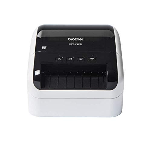 Image of Brother QL-1100 Label Maker, USB 2.0, Shipping & Barcode Label Printer, Desktop, Up to 4 inch Wide Labels, Includes 41 x Large Shipping Labels & 62mm Continuous Tape Roll, UK Plug