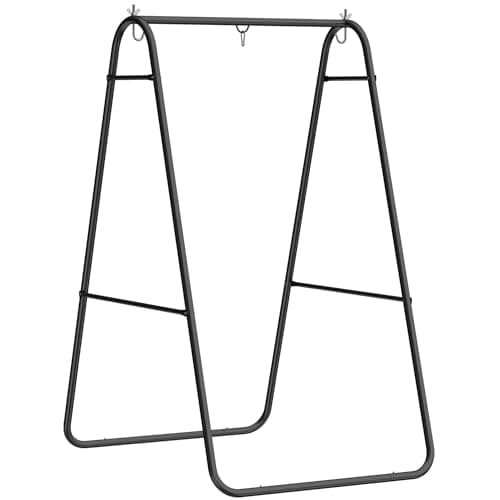 Image of Outsunny Hammock Chair Stand Only, Hanging Chair Stand A Frame, Heavy Duty Steel Single Hammock Egg Swing Frame for Indoor Outdoor, 150 KG Load Capacity, Black