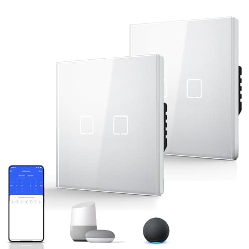 Image of BSEED Smart Touch Light Switch,WiFi Rocker Wall Light Switches with Glass Panel,Push-Button with LED Backlight,Horizontal & Vertical Mounting,Neutral Wire Required,2 Gang 2 Way-2 Pack,86mm White