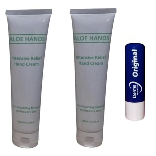 Image of Aloe Vera Intensive Relief Hand Cream, 100ml, Fast Absorbing Formula,2 PACK With Free Orignial Lip Balm