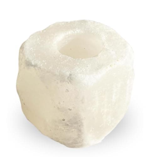 Image of Himalayan Whi1te Salt Candle Holder – Natural Rock Crystal Tealight Lamp for Home Décor & Gifting | 1 Pc by NaturalKrafts, Punjab, Pakistan – Cardboard Box Packed