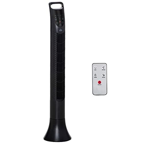 Image of HOMCOM 36'' Freestanding Tower Fan, 3 Speed 3 Mode, 7.5h Timer, 70 Degree Oscillation, LED Panel, 5M Remote Controller, Black