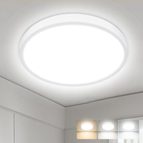 Image of hepside LED Ceiling Light,3000K/4000K/6500K 3 Color Temperature, Waterproof IP54 LED Ceiling Lamp, Modern,Round Flush Ceiling Light for Bathroom, Living Room,Bedroom, Kitchen, Hallway, Office
