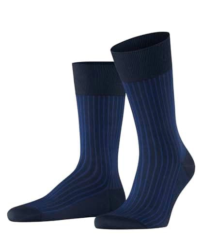Image of FALKE Men's Oxford Stripe M So Cotton Patterned 1 Pair Socks, Blue Space 6116, 8.5-9.5