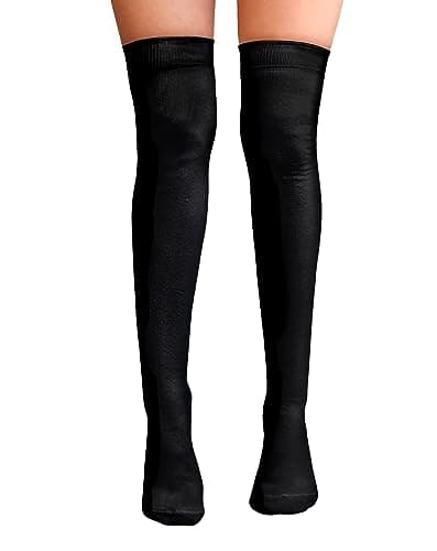 Image of NuJake Over The Knee Thigh High Socks Girls Plain Cotton Lycra Cosplay School Sox (Black)
