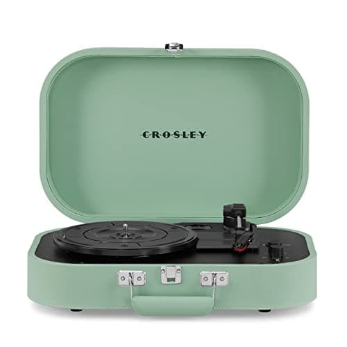 Image of Crosley Discovery Portable Turntable - Bluetooth Record Player, 3-Speed Suitcase Vinyl Player, Home Turntables for Vinyl Records, Built in Stereo Speakers & Bluetooth Receiver, AUX Input, Seafoam