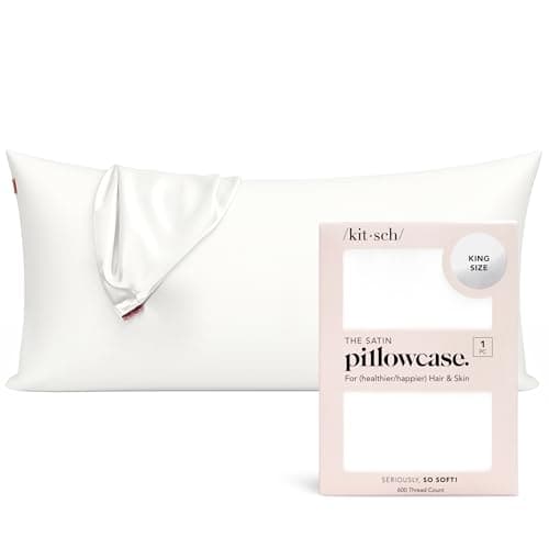 Image of Kitsch Satin Pillowcase with Zipper for Hair & Skin - Softer Than Silk Pillow Cases, Smooth Cooling Satin Pillow Case, Wrinkle-Free, Machine Washable - King Size Satin Pillow Case 48x91 cm, Ivory