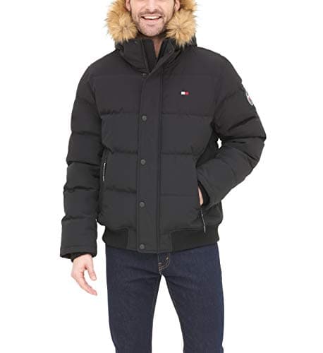 Image of Tommy Hilfiger Men's Arctic Cloth Quilted Snorkel Bomber Jacket Parka, Black, S