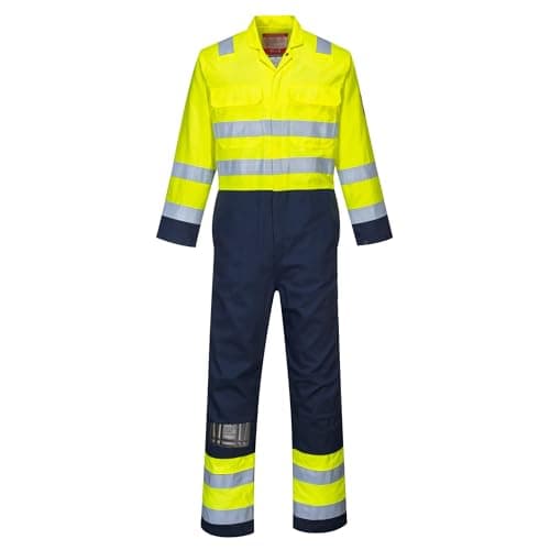 Image of Portwest BIZ7 Hi-Vis Anti-Static Bizflame Pro Coverall Yellow/Navy, Small