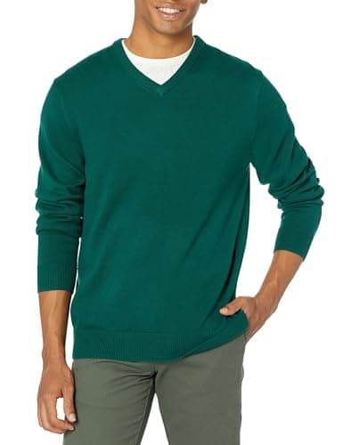 Image of Amazon Essentials Men's V-Neck Sweater (Available in Big & Tall), Dark Green, Large