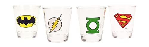 Image of SD Toys Set of Mini Glasses with DC Comics Logos, Glass, Multicolour, 6.5 x 6.5 x 23 cm