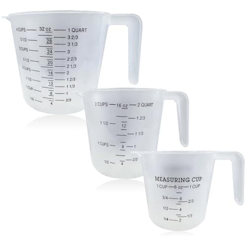 Image of Measuring Jugs Set 250ml 500ml 1000ml - Plastic Measuring Cups with Handle, BPA Free,Stackable and Easy-Read Measurements for Cooking Baking and Liquid Mixing (3-Piece)