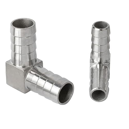 Image of Barbed Elbow Fittings, OD 12mm Stainless Steel Pipe Adapter Connector 90 Degree Elbow Barbed Joint Coupler for Tube Conncetion 2 Pack