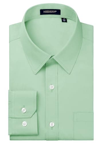 Image of HISDERN Mens Shirts Sage Green Long Sleeve Shirt for Men Formal Dress Shirts Regular Fit Casual Button Shirt M