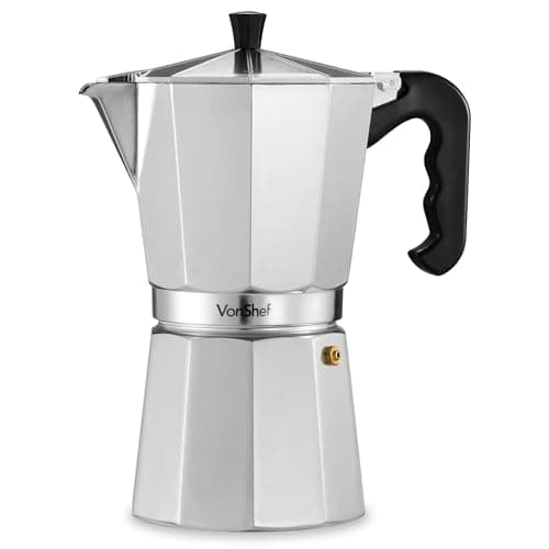 Image of VonShef Stovetop Coffee Maker, 12 Cup Aluminium Italian Espresso Maker, 600ml Gas & Electric Stove Top Moka Pot with Replacement Gasket & Filter