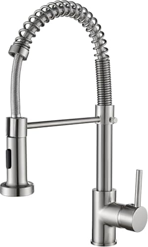 Image of Cobbe Kitchen Tap, Spring Sink Mixer Taps with Pull Down Sprayer, 2 Spray Modes High Arc Swivel 360° Single Handle Lever Kitchen Tap (Brushed Nickel)