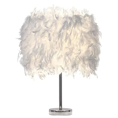 Image of Snner Bedside Table Light Feather Lamp, Table Lamp, Bedside Lamps, White Lampshade Plume Desk Lamp Night Light for Living Room