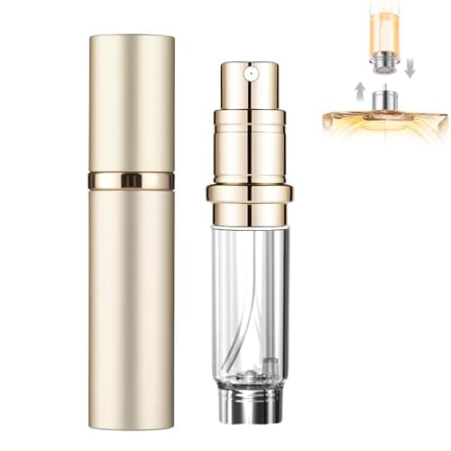 Image of szyanlai Portable Perfume Atomiser Refillable - 5ml Empty Travel Perfume Bottle, Nano Mist, Leaking Proof, Bottom Pump without Funnel, Luxurious Mini women and men (Gold)