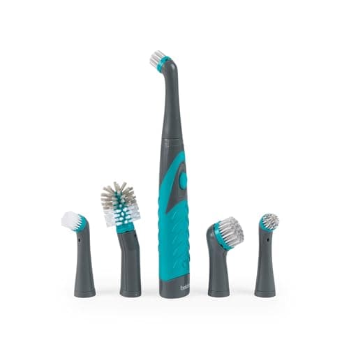 Image of Beldray Antibac Turbo Scrubbing Brush – Multi-Head Bathroom/Kitchen Scrubber, 5 Versatile Interchangeable Heads, Oscillating Function, Streak-Free Cleaning, Resists Bacteria Build-Up, Non-Slip Grip