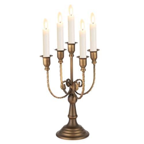 Image of Sziqiqi Candelabra Candle Holder Vintage, 29.5cm Candlestick Holder 5-Arms Farmhouse Metal Candle Stick Stand for Taper Candles for Dinner Coffee Table Fireplace Mantel Decor, Bronze