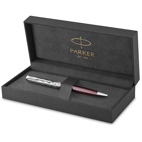 Image of Parker Sonnet Ballpoint Pen | Premium Metal and Red Satin Finish with Chrome Trim | Medium Point with Black Ink Refill | Gift Box