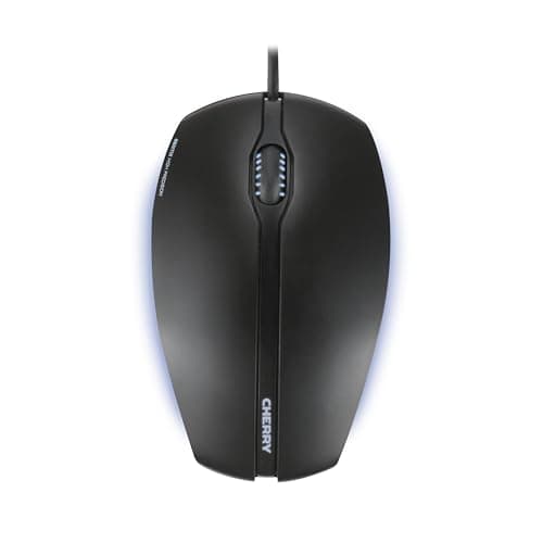 Image of CHERRY GENTIX ILLUMINATED, Wired Mouse, Blue Illuminated Side Panels & Scroll Wheel, 3 Buttons, Optical Sensor (1,000 dpi), Symmetrical Design, Black