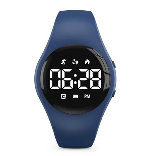 Image of Focwony Kids Led Digital Fitness Tracker Watch, Waterproof Pedometer Wristwatch, Vibrating Alarm Clock, Stopwatch, Great Gift for Kids Children Teens Girls Boys (Deep Blue)