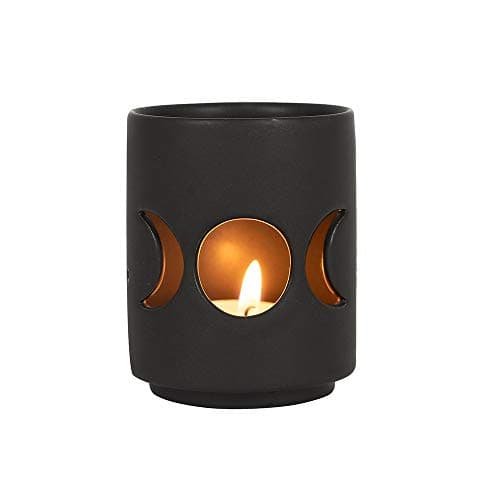 Image of Elegant Black Ceramic Small Triple Moon Cut Out Tealight Holder - 7cm x 6cm (1 Pc.) - Eye-Catching Design, Sturdy Material - Ideal for Your Home & Office Decor