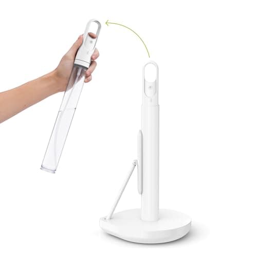 Image of simplehuman Paper Towel Pump, Free Standing Kitchen Roll Holder with Spray Pump, Easy One Sheet Tear, Weighted Base (Fits Kitchen Rolls Measuring 23-28cm), White Steel, KT1199