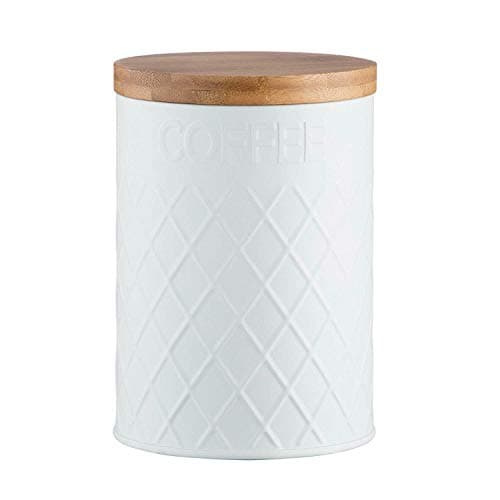 Image of Typhoon Embossed Steel White Tea Coffee Sugar Storage Jar Canister Bamboo Lid (Coffee Canister)