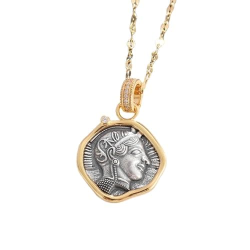 Image of pendant necklace,Retro Exquisite Double Sided Embossed Queen Coin Necklace Elegant Banquet Jewelry Gift for Women