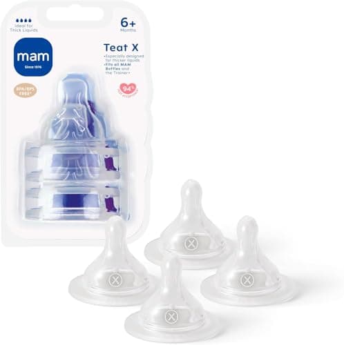 Image of MAM Teats Size X | 4 Pack | Designed for Thicker Liquids | Suitable from 6+ Months | Fits All MAM Bottles | Made with SkinSoft Silicone | Baby Accessories