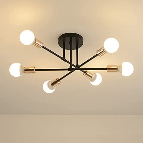 Image of Modern Ceiling Light Fixtures,Adjustable 6-Light Sputnik E27 Chandelier,Semi-Flush Mount Pendant Lighting Fixtures Plating Finish for Bedroom,Dining Room,Kitchen,Office (Black_Gold, 6 Head)