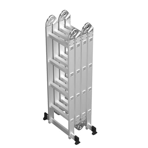 Image of Adjustable Ladder 4.7m Multi-Purpose Aluminum Alloy Combination Ladder with platform and Balance Bar 7 in 1 Folding Ladder Heavy Duty 330lbs Capacity 4 x 4 Steps