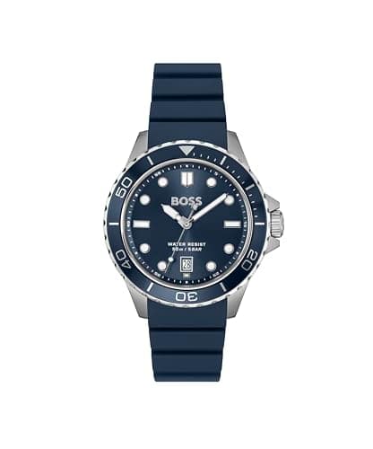 Image of BOSS Three Hand Quartz Movement Watch for Men TROPER Sport Collection with Blue Silicone Bracelet - 1514292