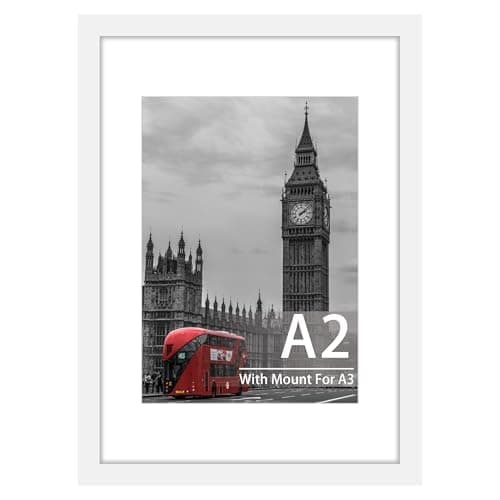 Image of Tinkeps A2 White Picture Frame - Engineered Wood and Plexiglass, A2 Frame with A3 Mount for A2/A3 Prints, Photos, and Posters, Wall Mountable - A2(42x59.4cm) Poster Frame