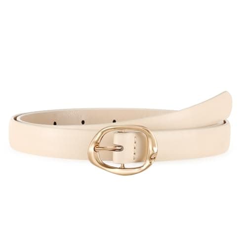 Image of LEACOOLKEY Skinny Leather Belt for Women Thin Waist Belt with Gold Buckle for Jeans Dresses,0.7" width