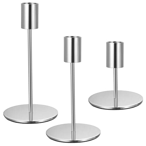 Image of 3 Pcs Candle Holders, Candlestick Holders for Taper Candles, Vintage Metal Candle Sticks Holder Stand for Home Party Room Wedding Dinners Tabletop Decoration (silver, Gold(8.5cm,14cm,16cm))