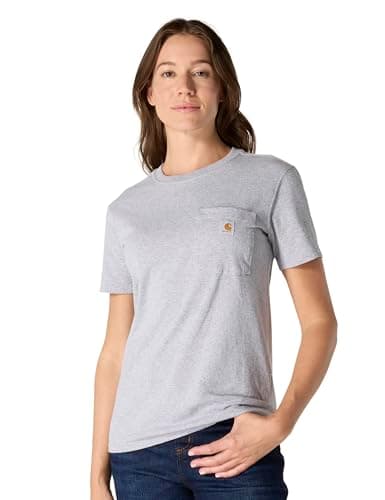 Image of Carhartt, Women's, Loose Fit Heavyweight Short-Sleeve K87 Pocket T-Shirt, Heather Grey, XS