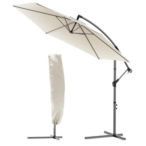 Image of VOUNOT® 3m Cantilever Garden Parasol, Banana Patio Umbrella with Crank Handle and Tilt for Outdoor Sun Shade, Beige