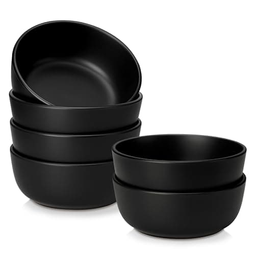 Image of vancasso Playa 900ml Cereal Bowls Set of 6, Mediterranean Style Ceramic Bowls for Soup/Pasta/Ramen/Salad/Fruit/Breakfast/Rice, Dishwasher & Microwave Safe, Black