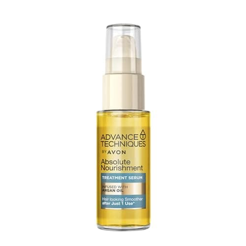 Image of Avon Advance Techniques Absolute Nourishment Argan Hair Serum 30ml, Multi-Tasking Hair Treatment, Formulated with Argan Oil, Restores Shine and Health to Damaged Hair, Cruelty Free