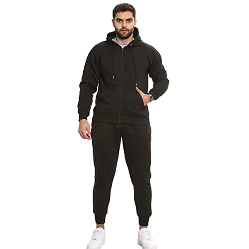 Image of A2Z Mens Plain Tracksuit Athletic Hooded Hoodie with Joggers - T.S Plain Black 5XL