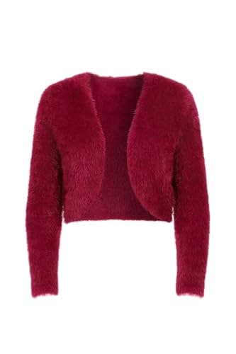 Image of Yumi Burgundy Eyelash Knit Bolero (UK, Alpha, M, Regular, Regular, Burgundy)