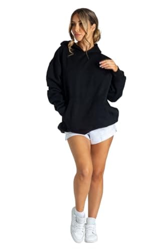 Image of Lang Horn Ladies Oversized Hoodie hoodies for women uk Pullover Long Sleeve Sweatshirt Autumn Winter Sweat Top with Pockets XS Black