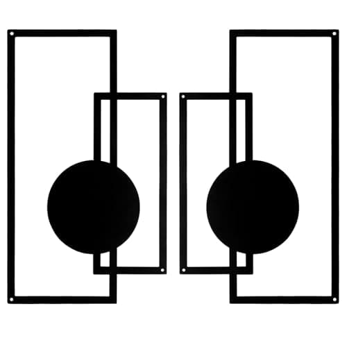 Image of Huspox Modern Black Geometric Metal Wall Art Decor - Set of 2 Abstract Line Art Panels with 3D Shadow Effect for Living Room & Bedroom Decor - 43x25cm Each