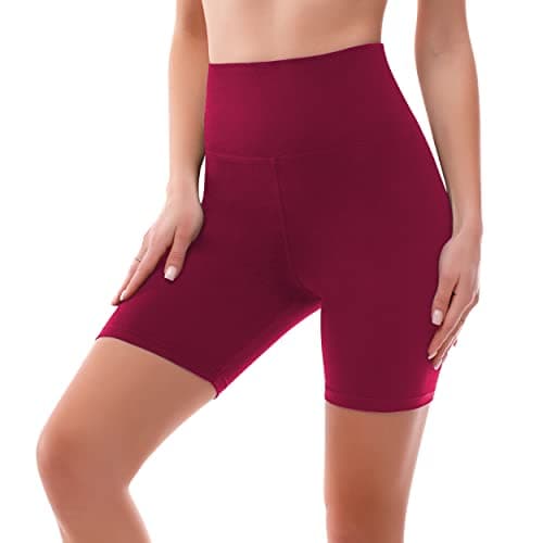 Image of SINOPHANT High Waisted Cycling Shorts Women - Tummy Control Buttery Soft Biker Yoga Running Gym Black Workout Athletic Shorts(S-M,1 Wine red)