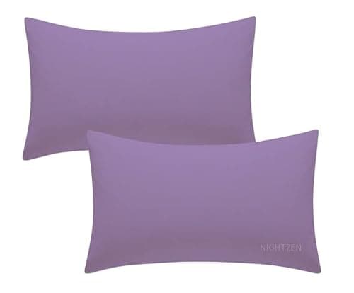 Image of NIGHTZEN® Pair of Housewife Pillowcases 50 x 75 CM Plain Dyed Easy Care Percale Polycotton Bedroom Pillow Covers Soft Quality Blended Cotton Envelope Closure (Housewife Pillowcases, Lilac)