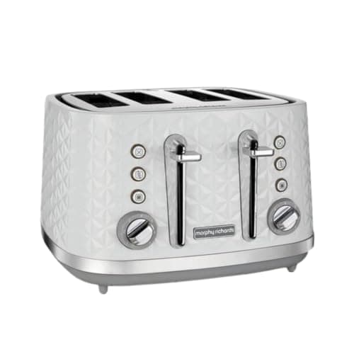 Image of Morphy Richards Vector 4 Slice Toaster, High Gloss Geometric Design, Defrost and Reheat, Variable Width Slots, Removeable Crumb Tray, White, 248134